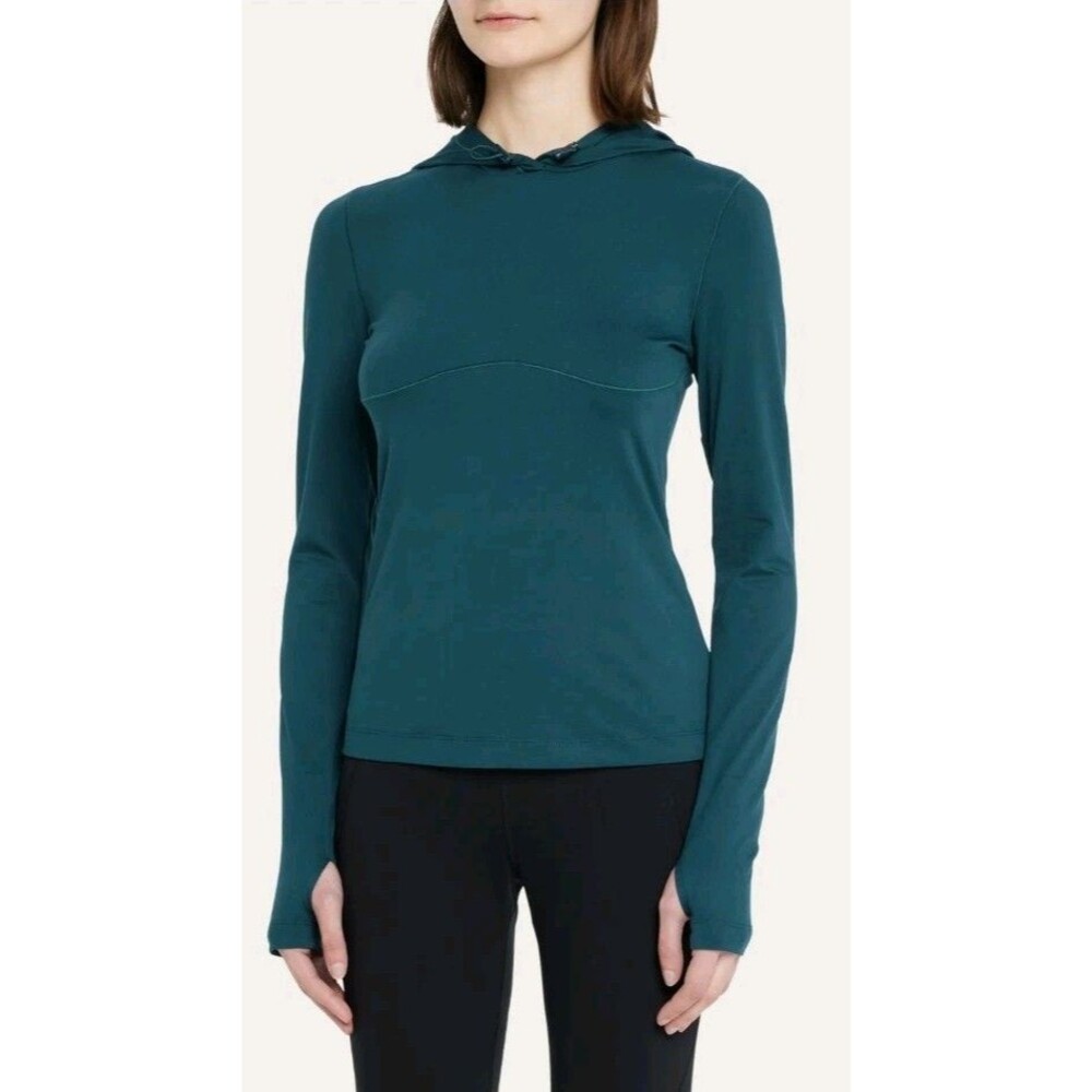Alo Yoga Alosoft Hooded Runner Long Sleeve Top Green Size Small Gym Workout